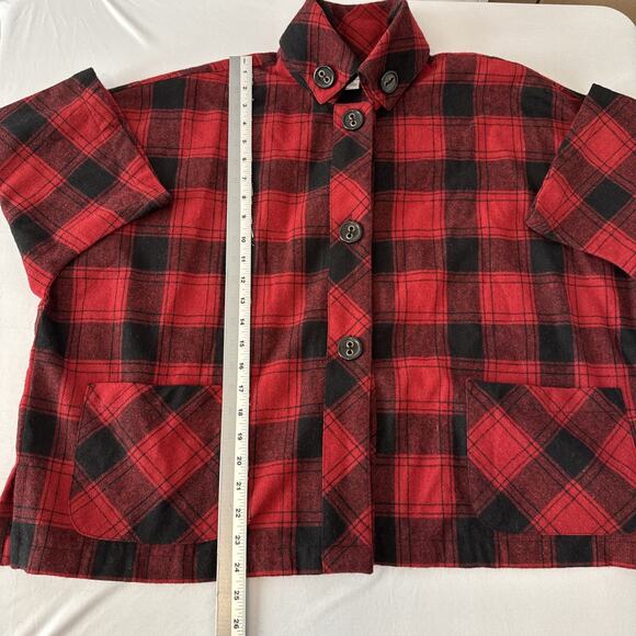 Coldwater Creek Womens Petite L Wool Chic Plaid Oversized Boxy Poncho Shacket - Picture 8 of 9